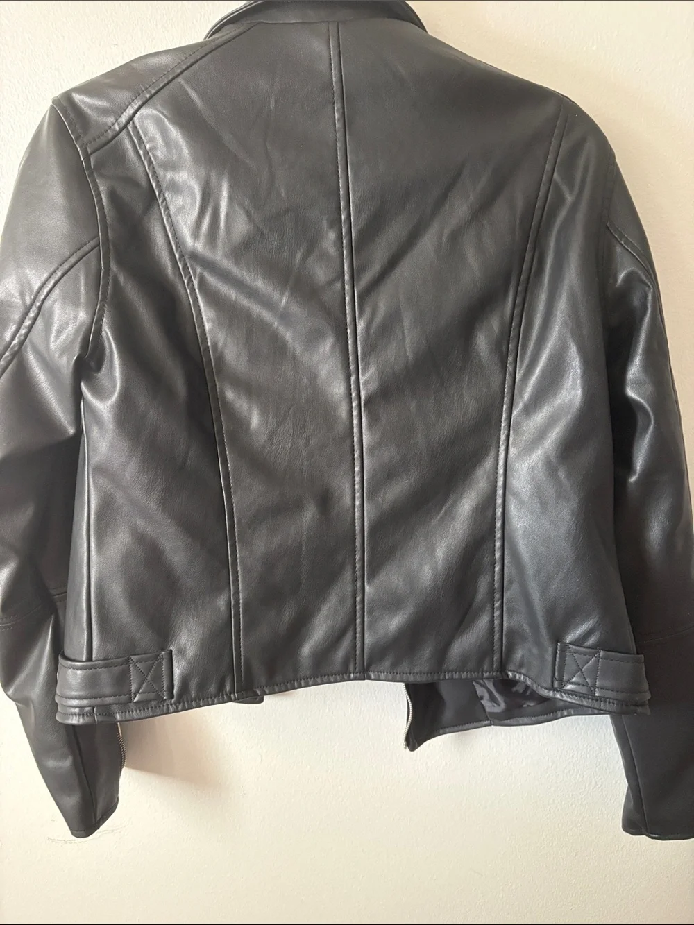 Fashion Nova Black Faux Leather Moto Jacket with Silver Hardware
